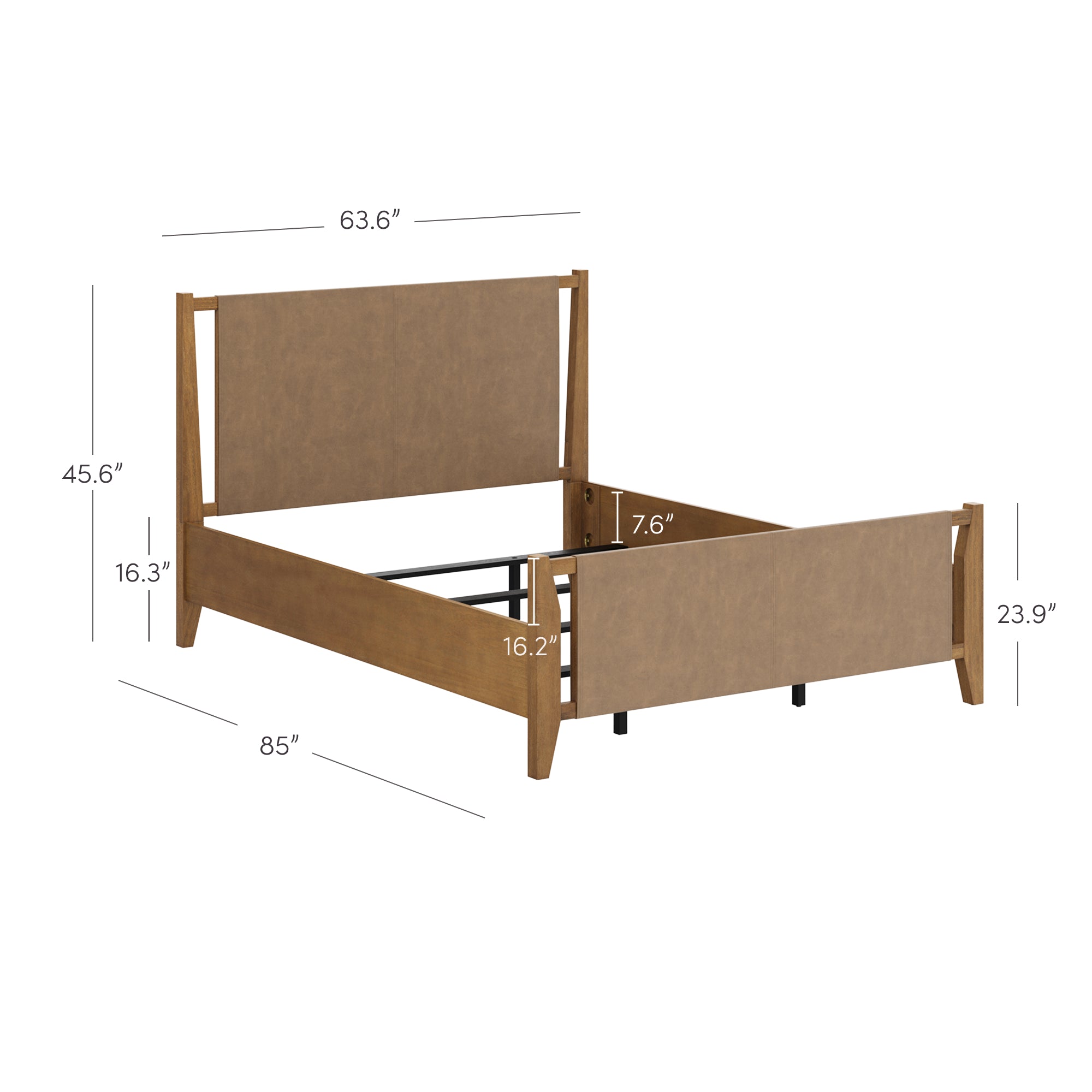 Queen Size Bed Frame Wood & Faux Leather with Headboard Light Brown