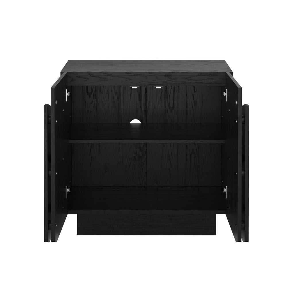 Wood Mid-Century Arched Storage Cabinet Black