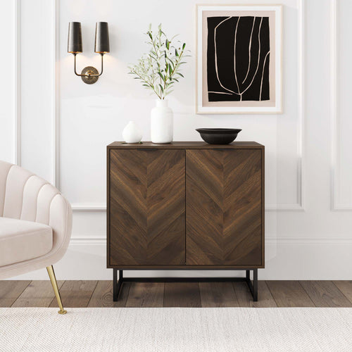 2-Door Storage Cabinet in Walnut Finish Brown/Black