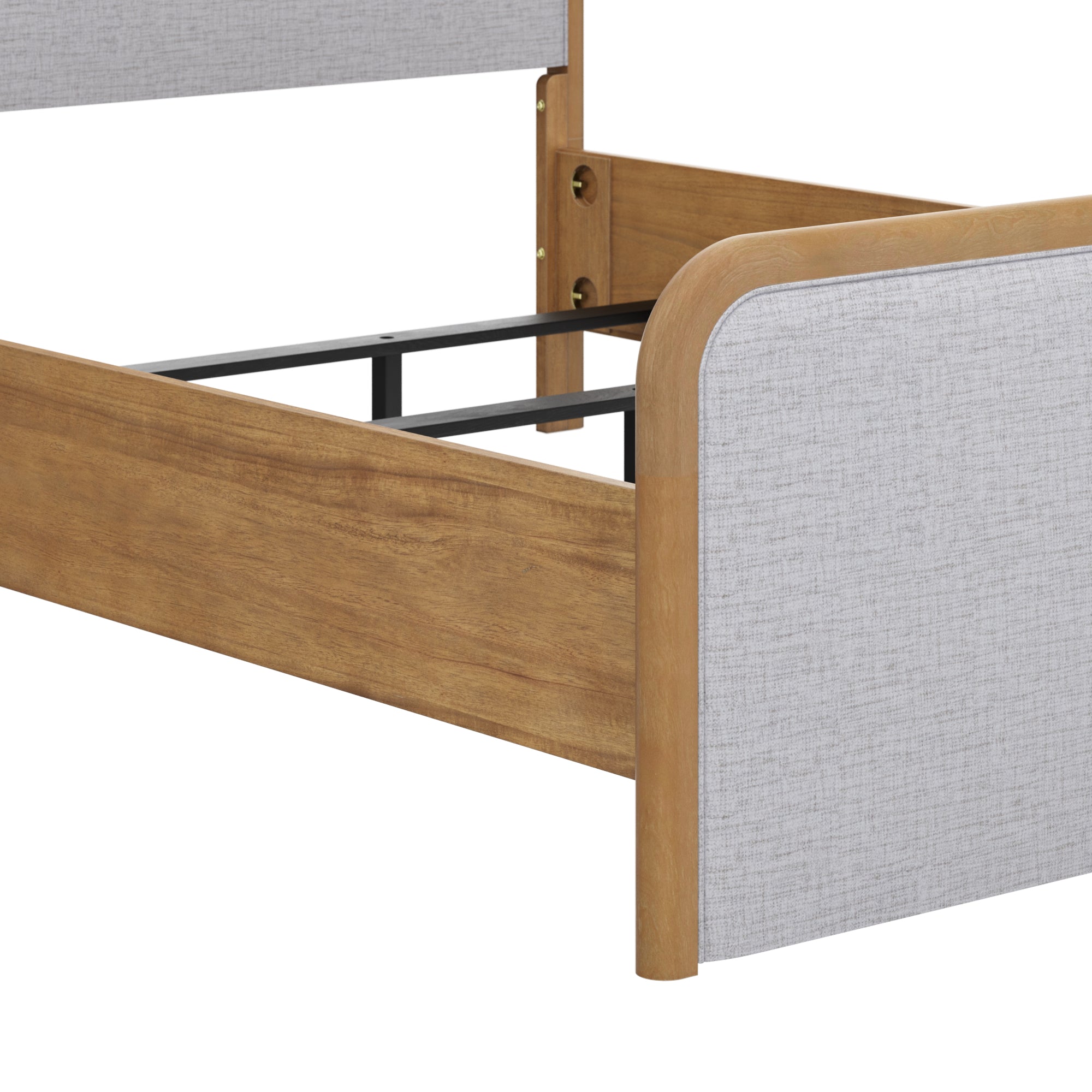 Queen Rounded Solid Wood Bed Frame in Feather Gray Upholstery