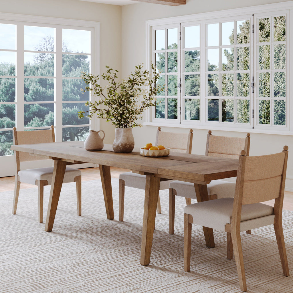 Farmhouse Wooden Dining Table with Leaf Extension Light Brown