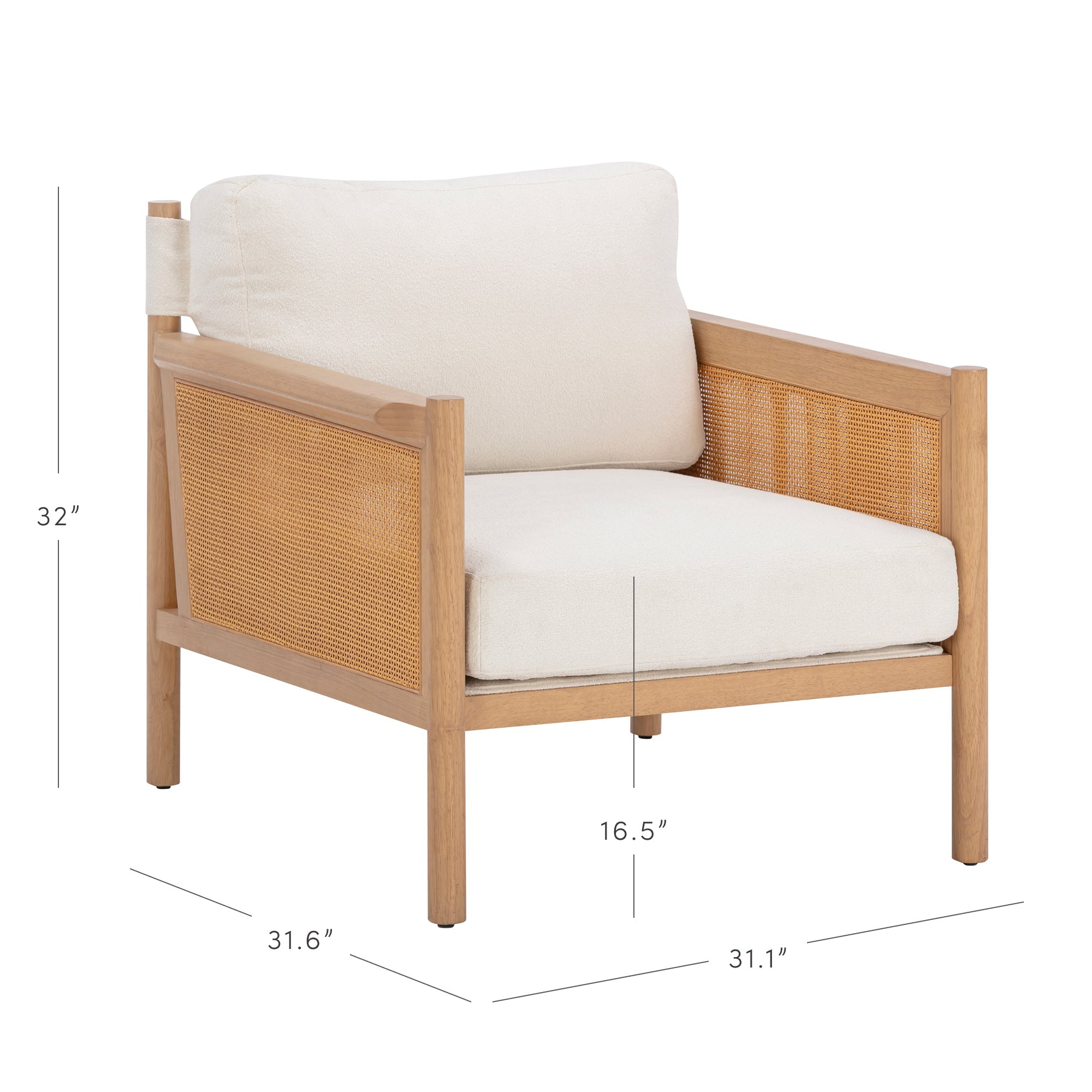 Solid Wood Boucle Accent Chair Rattan Arm Cream/Raw Oak