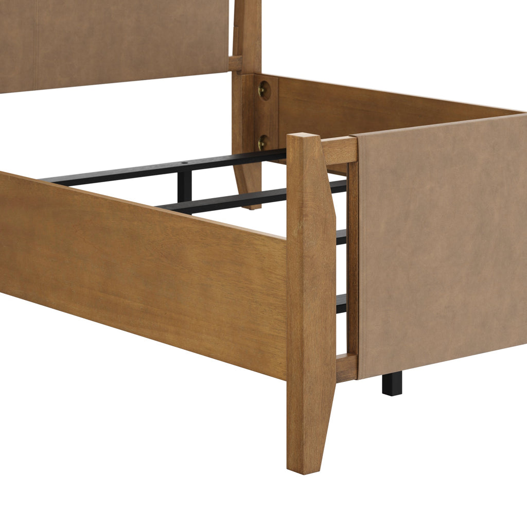 Queen Size Bed Frame Wood & Faux Leather with Headboard Light Brown