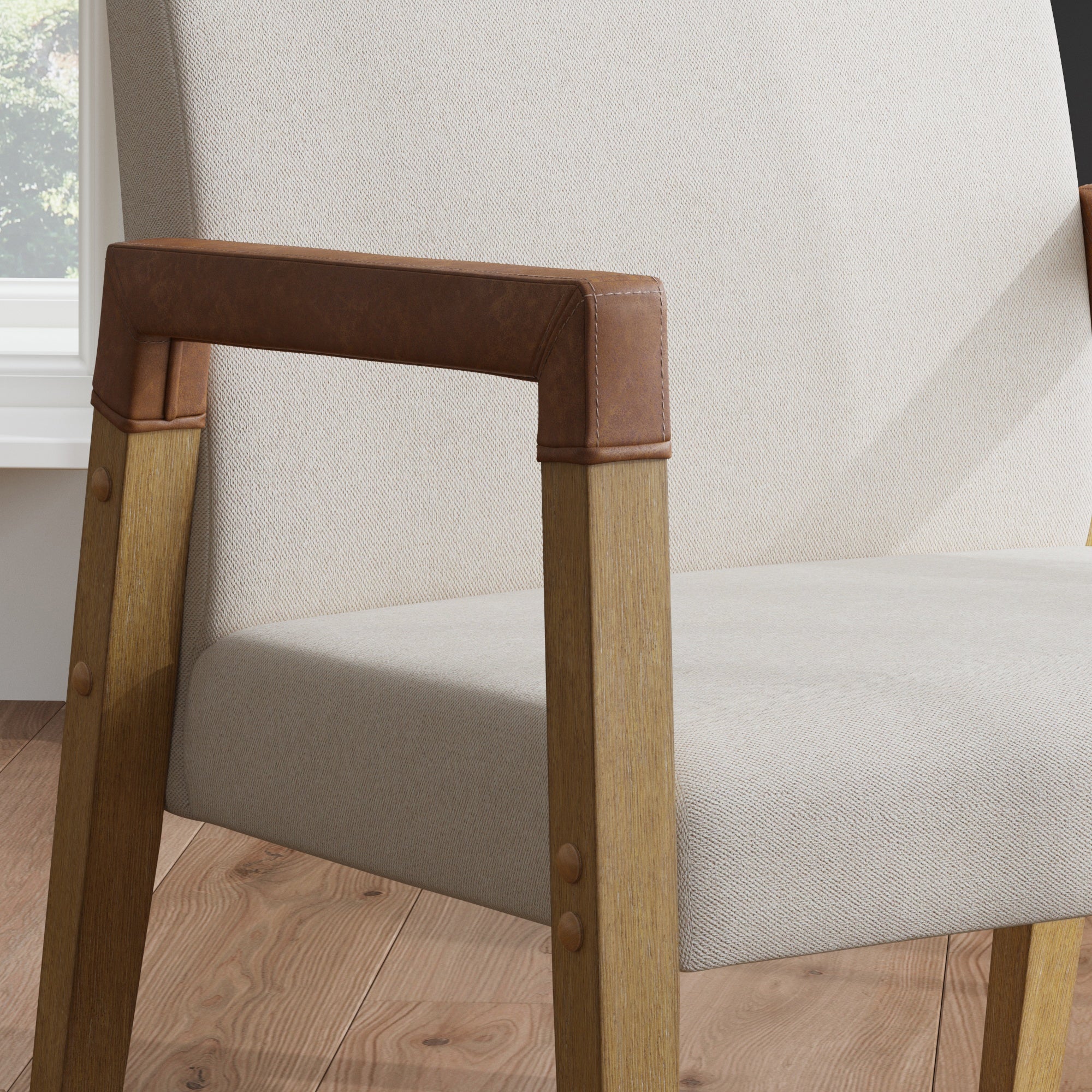 Wood & Faux Leather Upholstered Accent Chair