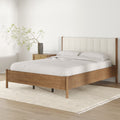 Mid-Century Queen Upholstered Bed Frame with Boucle Headboard Light Brown