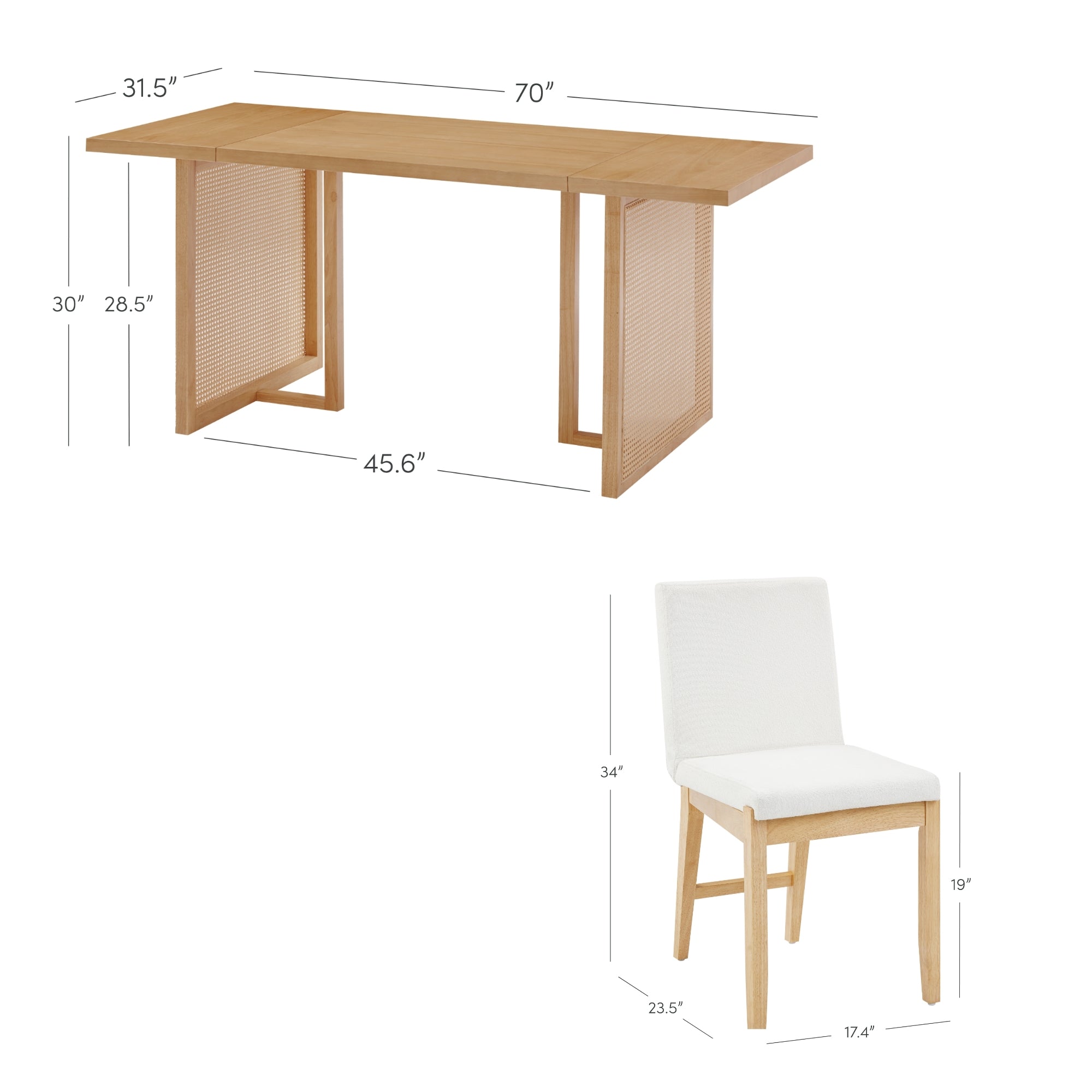 Bohemian Wood & Boucle Dining Set (6 Chairs)