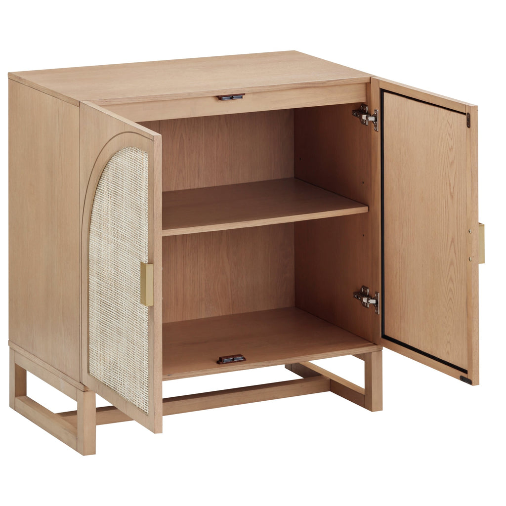 Boho Rattan Arched Door Storage Cabinet Raw Oak