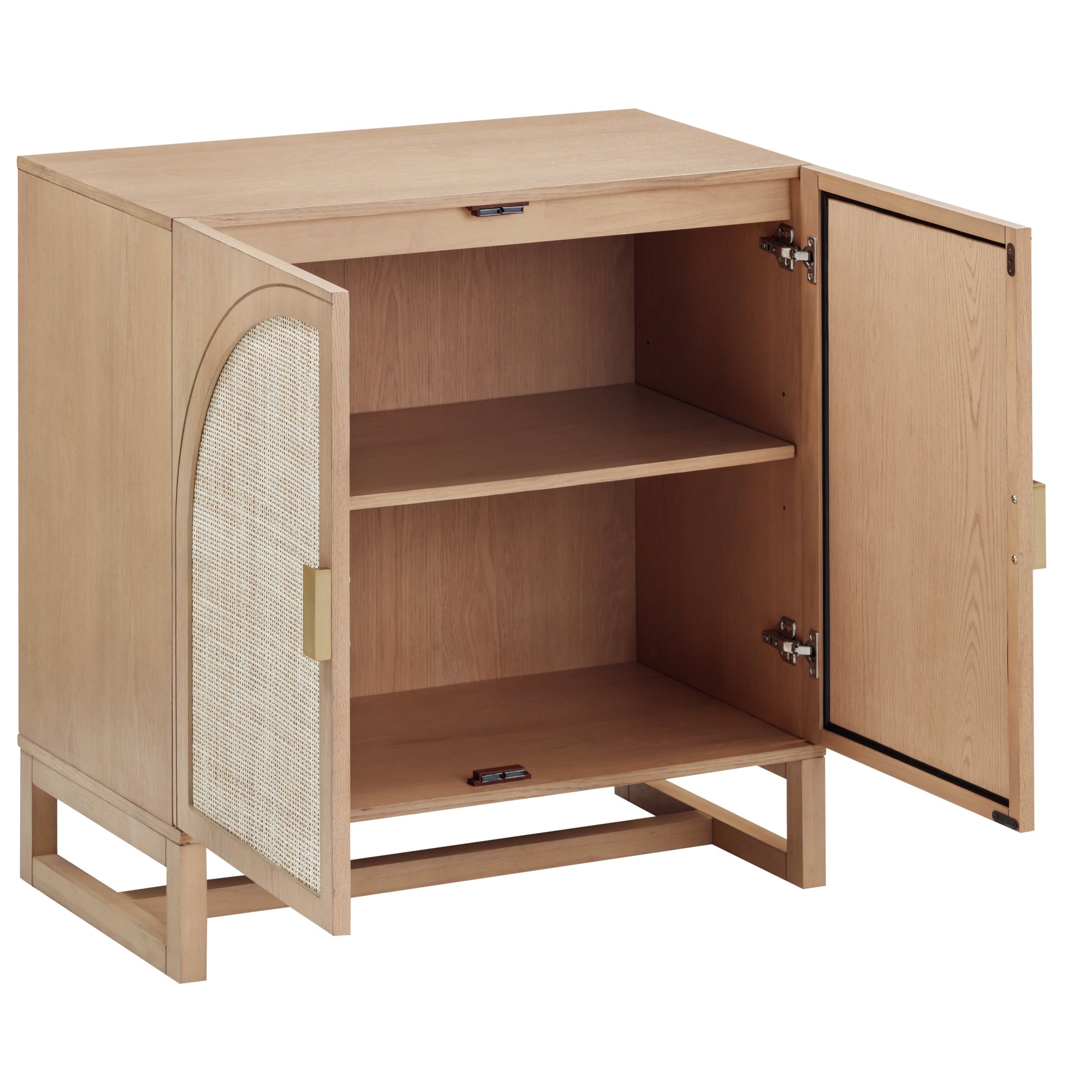 Boho Rattan Arched Door Storage Cabinet Raw Oak