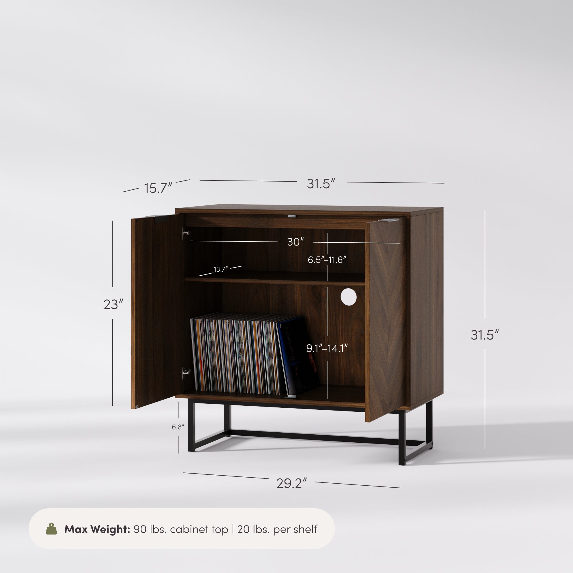 Wood 2-Door Storage Cabinet Walnut