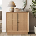 Modern Coastal Rattan Wood Sideboard Storage Cabinet Raw Oak