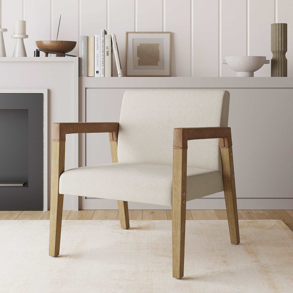 Wood & Faux Leather Upholstered Accent Chair