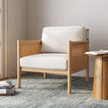 Solid Wood Boucle Accent Chair Rattan Arm Cream/Raw Oak